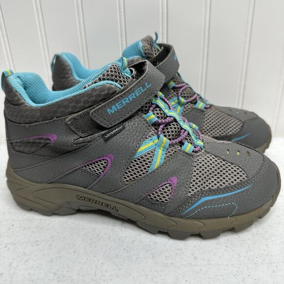 Merrell Boots Girls 5M Youth Hilltop Mid Quick Close Grey Waterproof Hiking Shoe - Picture 1 of 9